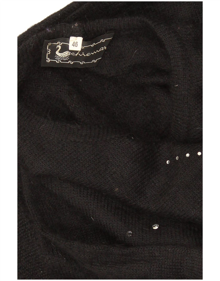 Vintage Damen Übergroßer Crop Rundhalspullover Pullover IT 46 Large Schwarz
