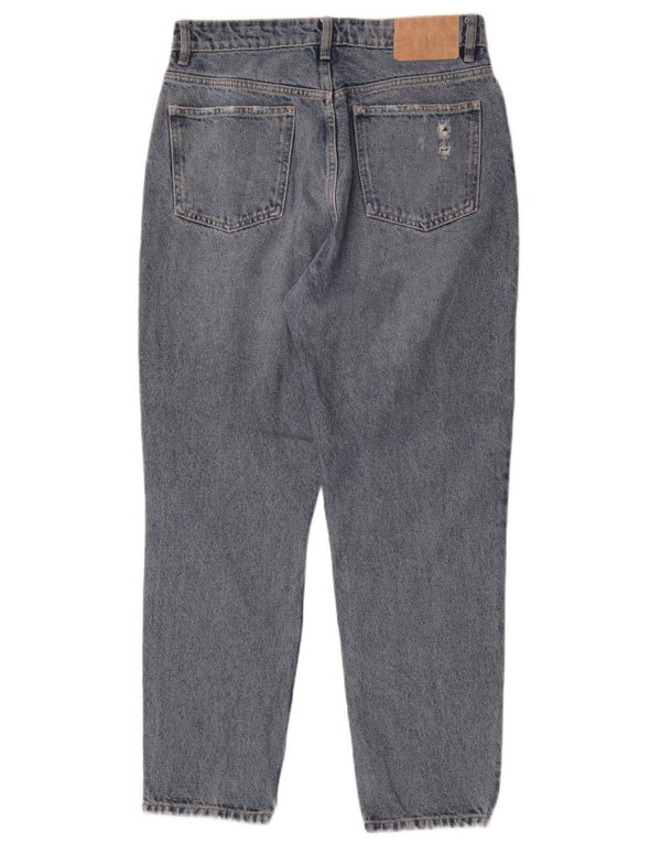Zara Damen Distressed High Waist Tapered Jeans EU 40 Medium W30 L27 Blau