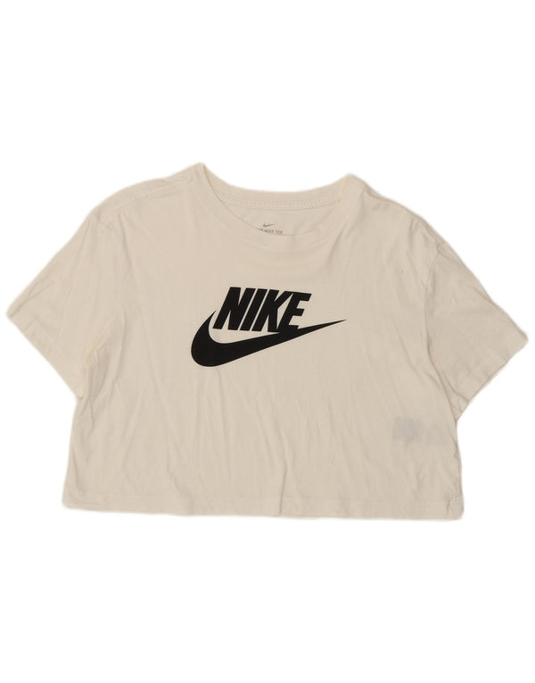 Nike Damen Crop Graphic T-Shirt Top UK 14 Mittelweiße Baumwolle