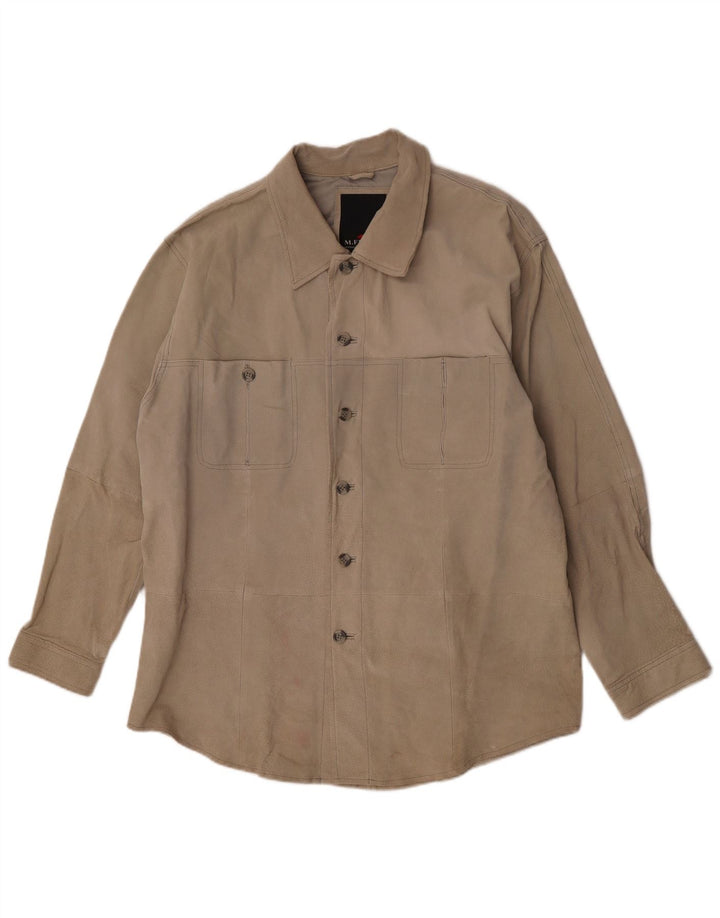 M. Flues Herren Overshirt Wildlederhemd Großes Beige Leder