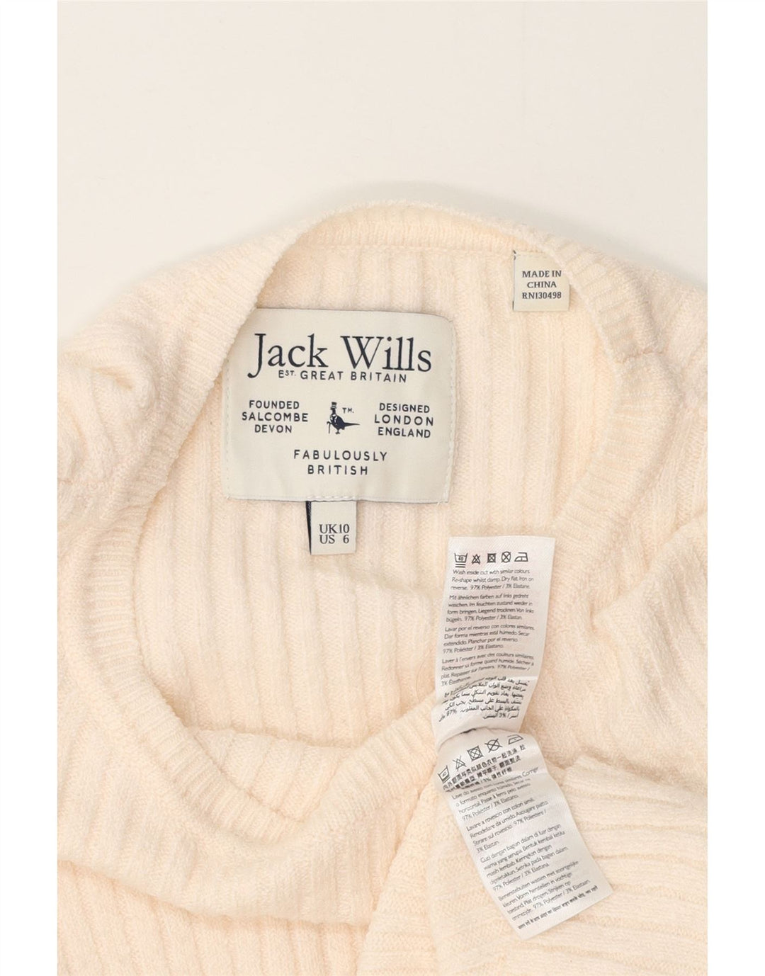 Jack Wills Damen-Blusenoberteil, UK-Gr. 10, Größe S, cremefarbenes Polyester