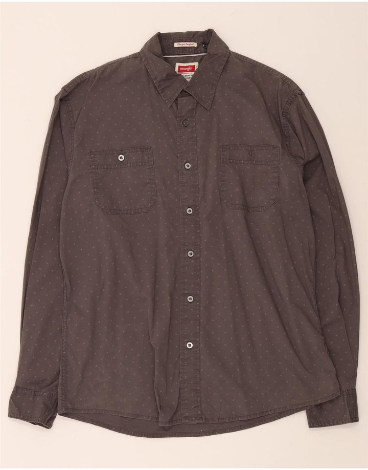 WRANGLER Mens Greensboro Shirt Large Grey Spotted Cotton Vintage Wrangler and Second-Hand Wrangler from Messina Hembry 