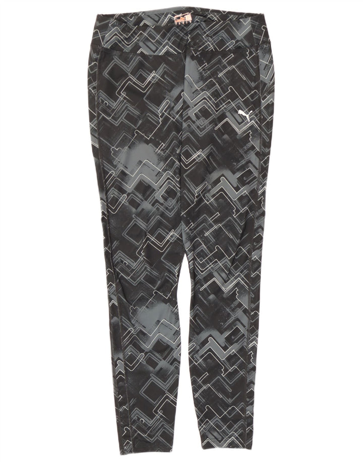 Puma Damen Leggings UK 14 Large Schwarz Geometrisch Polyester