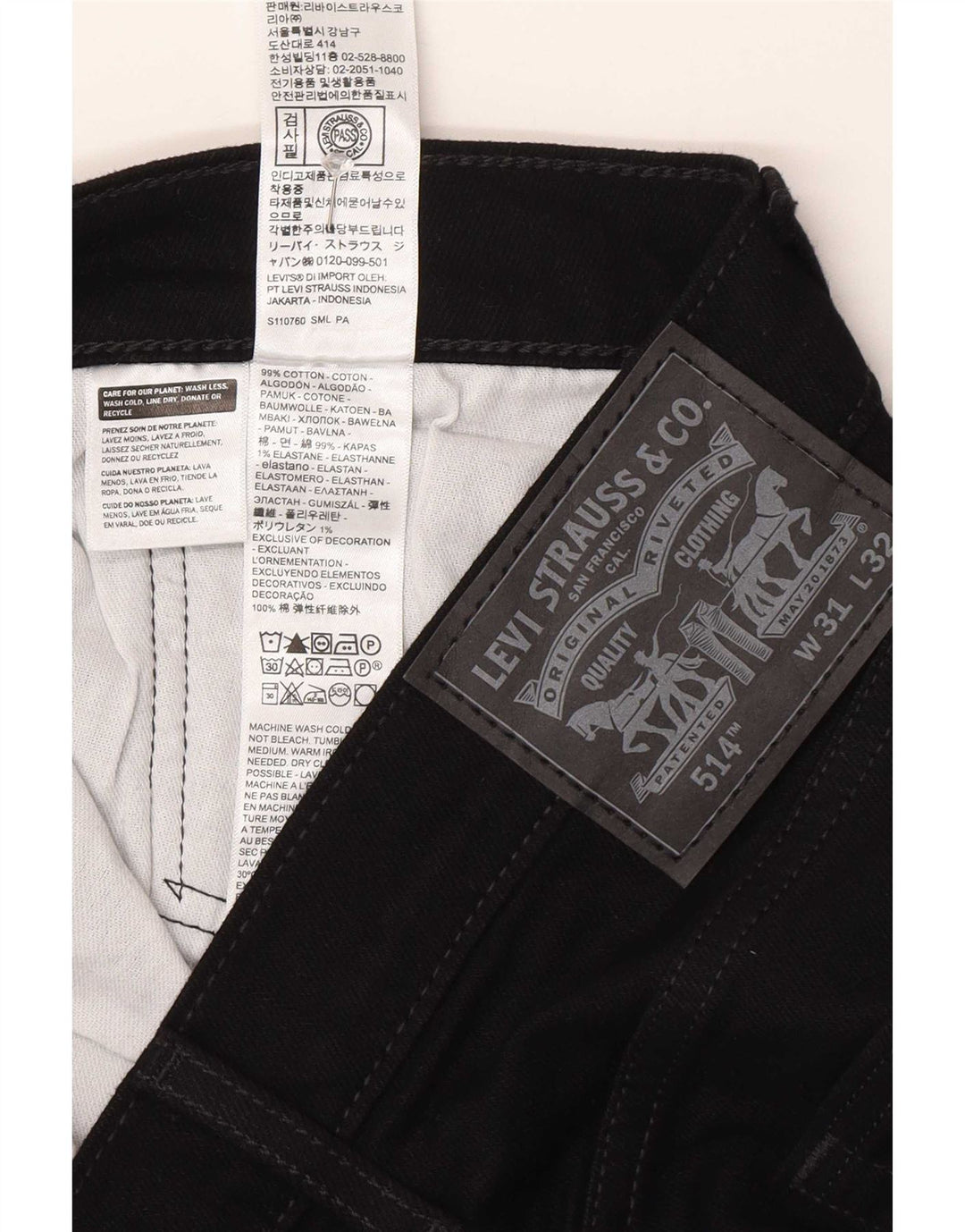 Levi's Herren 514 Straight Jeans W31 L32 Schwarze Baumwolle