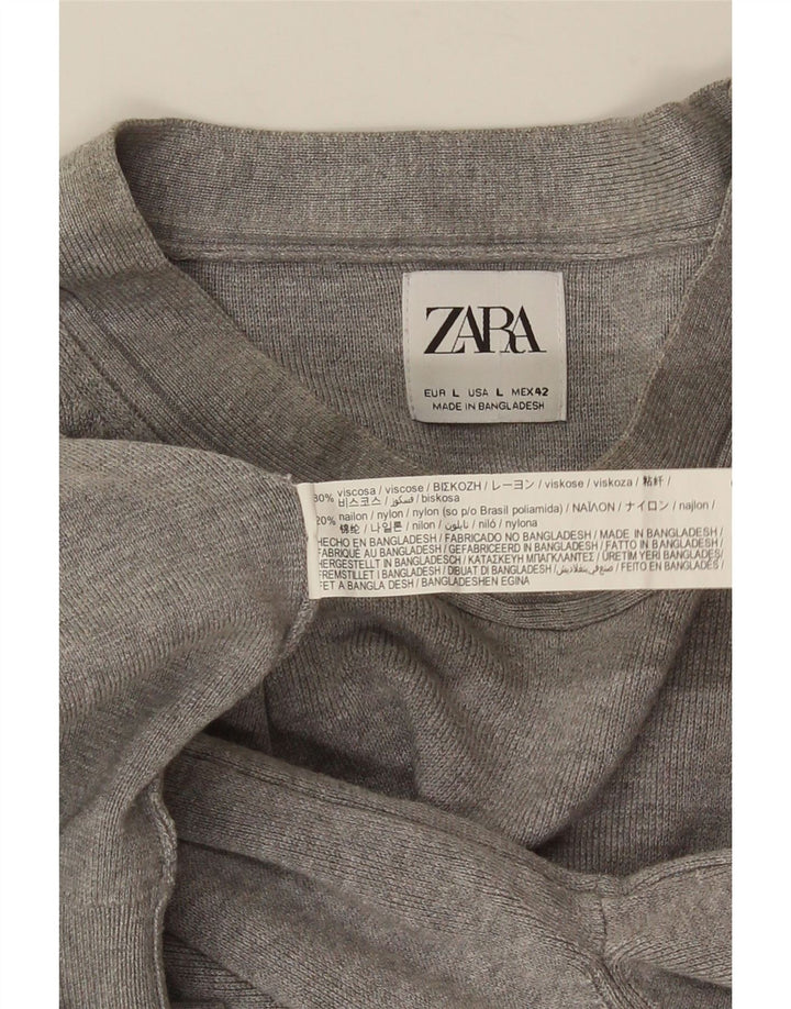 ZARA Herren-Pullover mit Rundhalsausschnitt, groß, graue Viskose