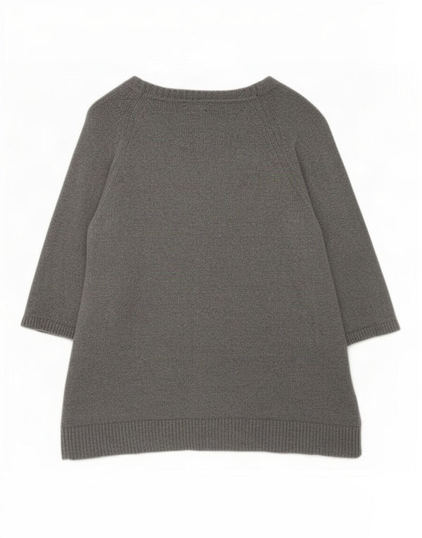 Massimo Dutti Damen-Pullover mit 3/4-Ärmeln und V-Ausschnitt, Größe UK 14, Mittelgrau
