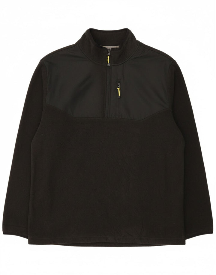 STARTER Mens Zip Neck Fleece Jumper Large Black Polyester