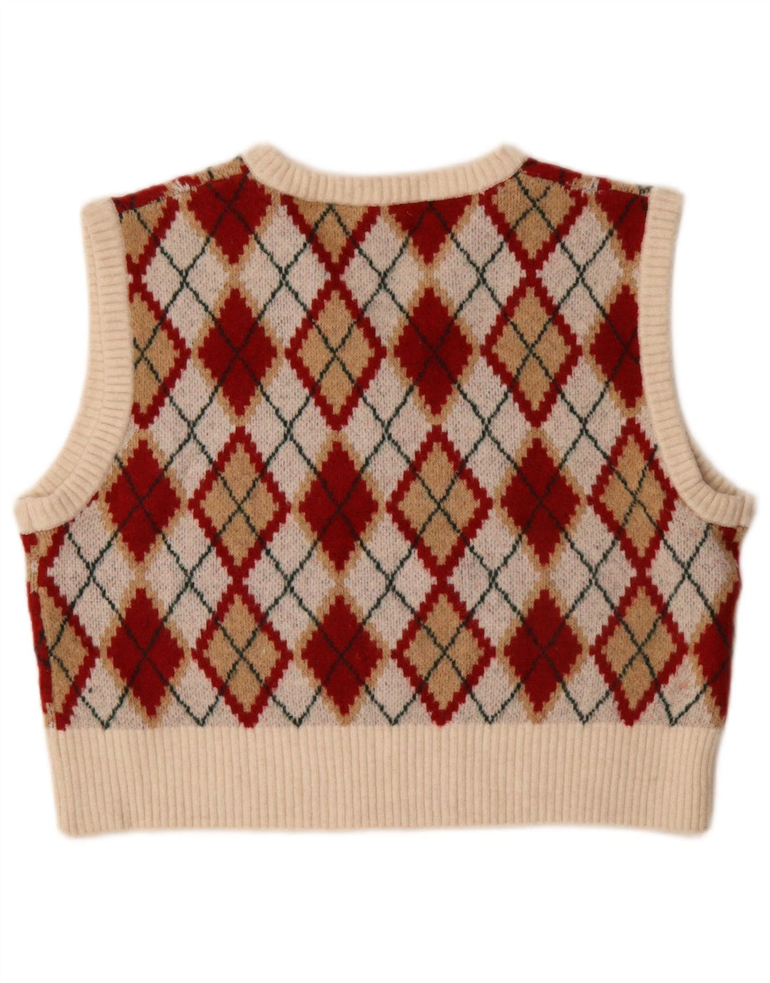 Zara Damen Crop Vest Tank Top UK 14 Medium Mehrfarbig Argyle/Diamant