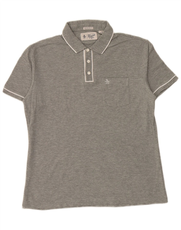 Penguin Herren Heritage Slim Fit Poloshirt Mittelgrau gestreift