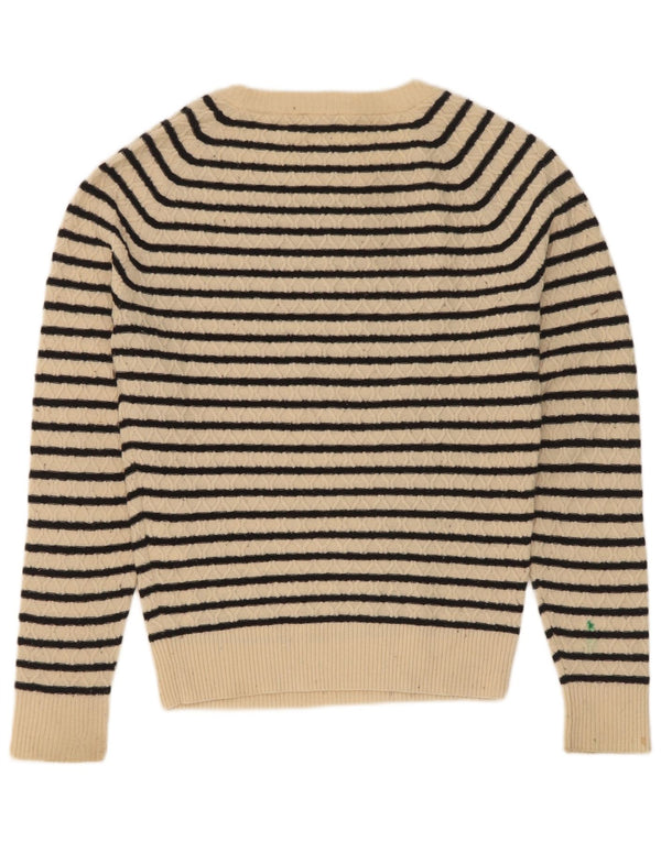 Levi's Damen-Pullover mit U-Boot-Ausschnitt, Gr. 10, kleine beige gestreifte Wolle