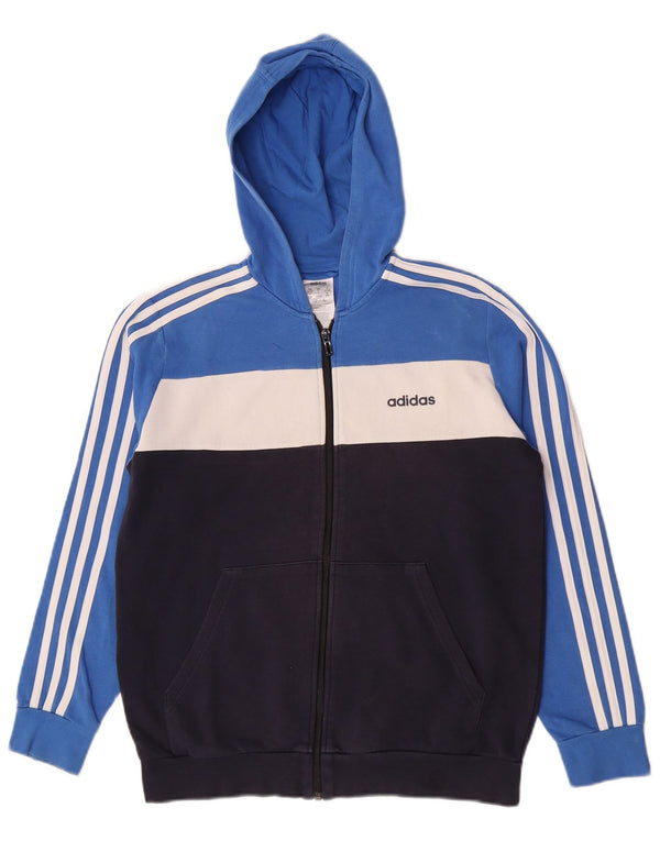 Adidas Jungen Kapuzenpullover mit grafischem Reißverschluss, 13–14 Jahre, blaue Farbblock-Baumwolle