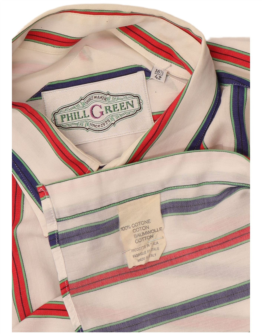 VINTAGE Herrenhemd Größe 16 1/2 42 Große mehrfarbig gestreifte Baumwolle