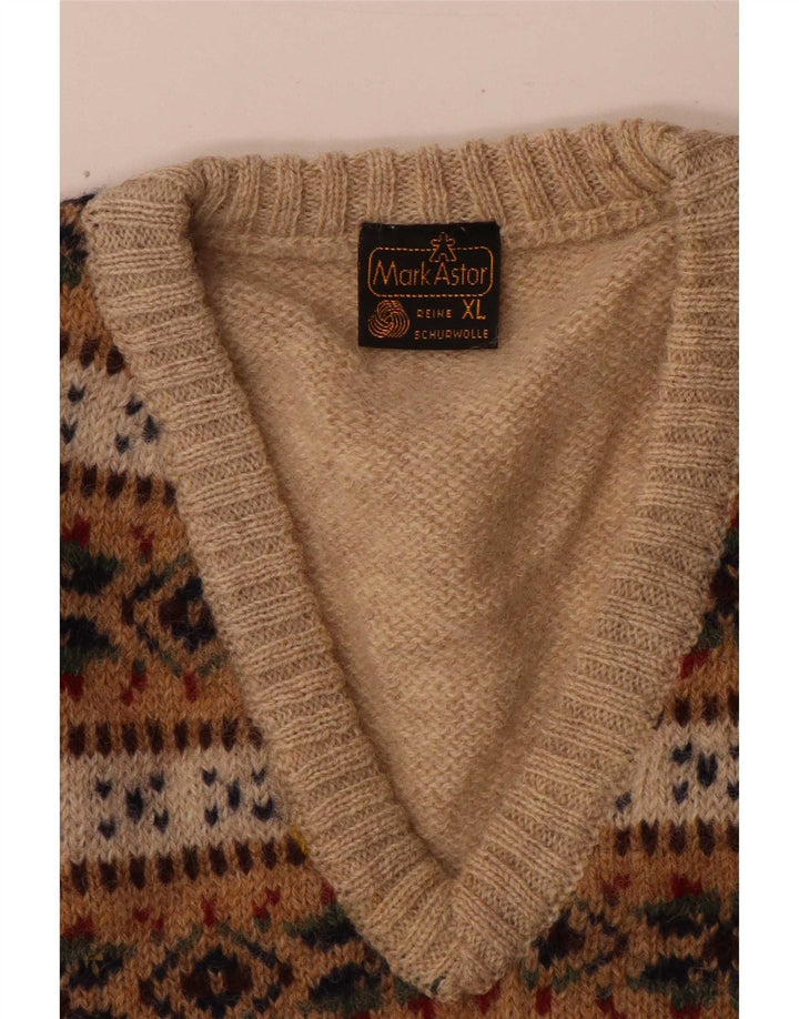 Mark Astor Herren Weste Tank Top XL Beige Fair Isle Wolle