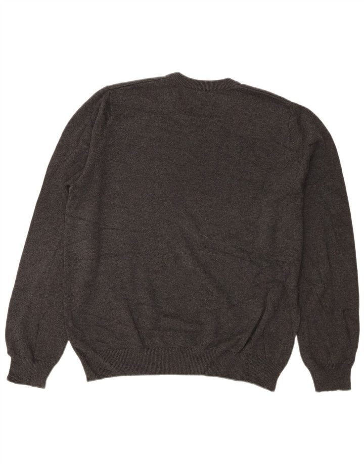 Marks & Spencer Herren-Pullover mit V-Ausschnitt aus mittelgrauer Baumwolle