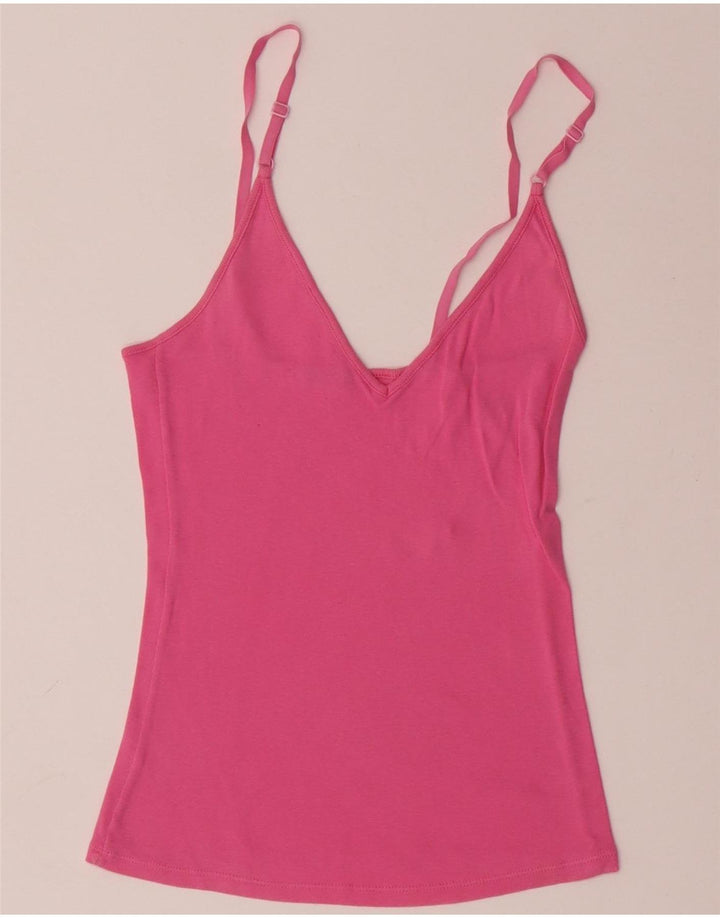 BENETTON Damen Crop Cami Top UK 8 Small Rosa Baumwolle