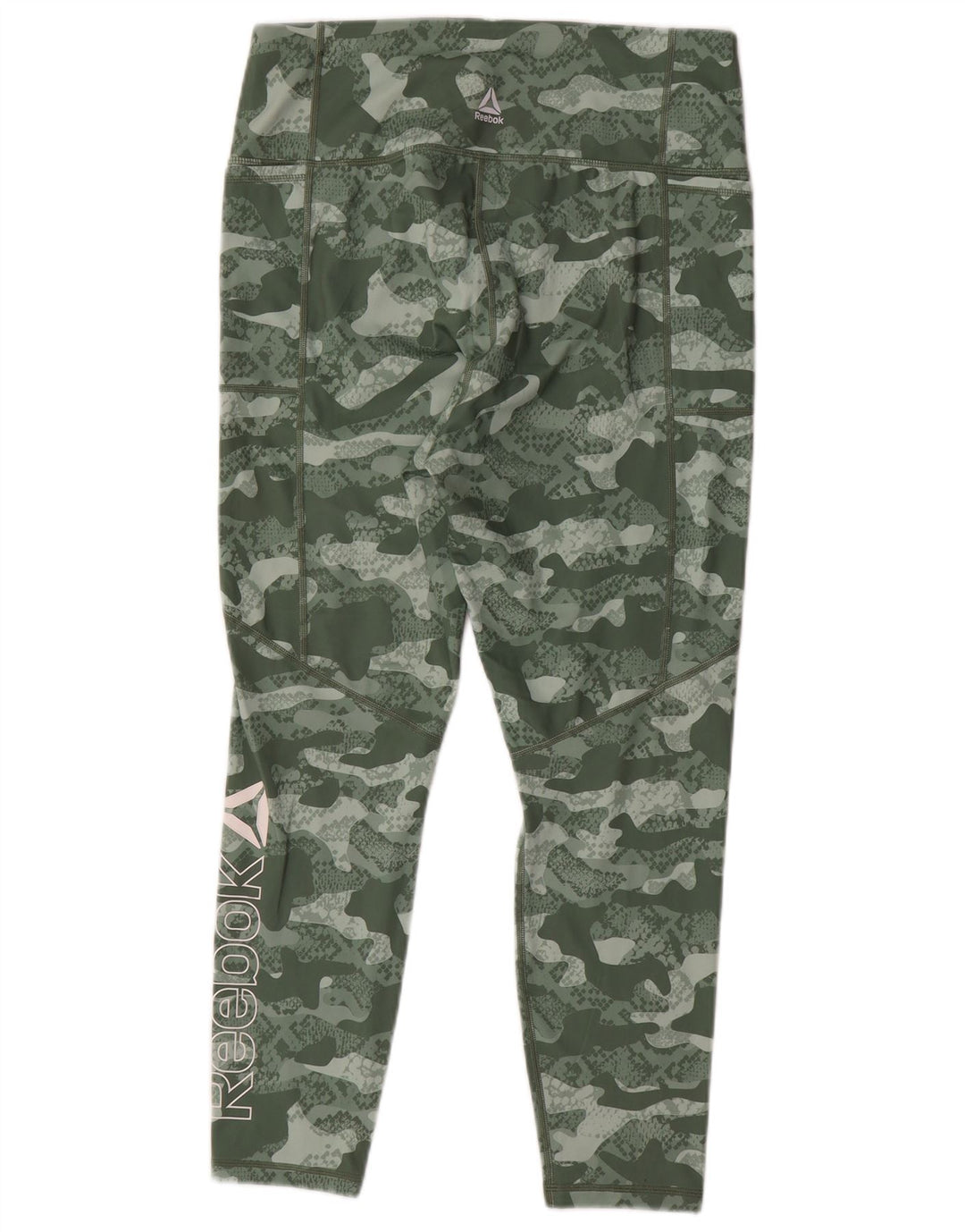 REEBOK Womens Leggings UK 14 Large  Green Camouflage Polyester