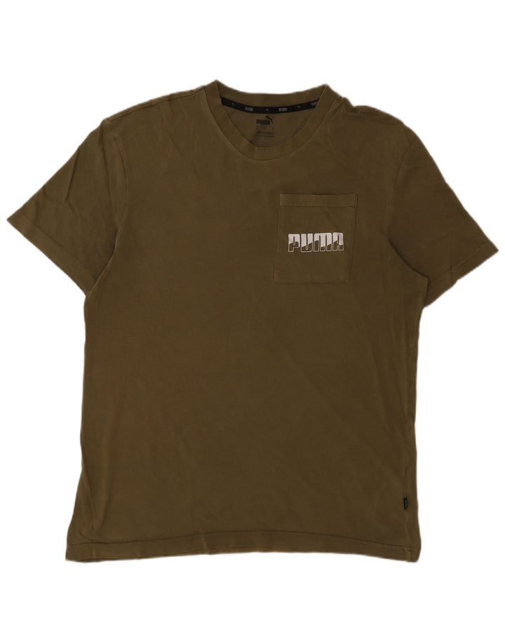 Puma Herren T-Shirt mit Grafik, Größe S, Khaki, Baumwolle