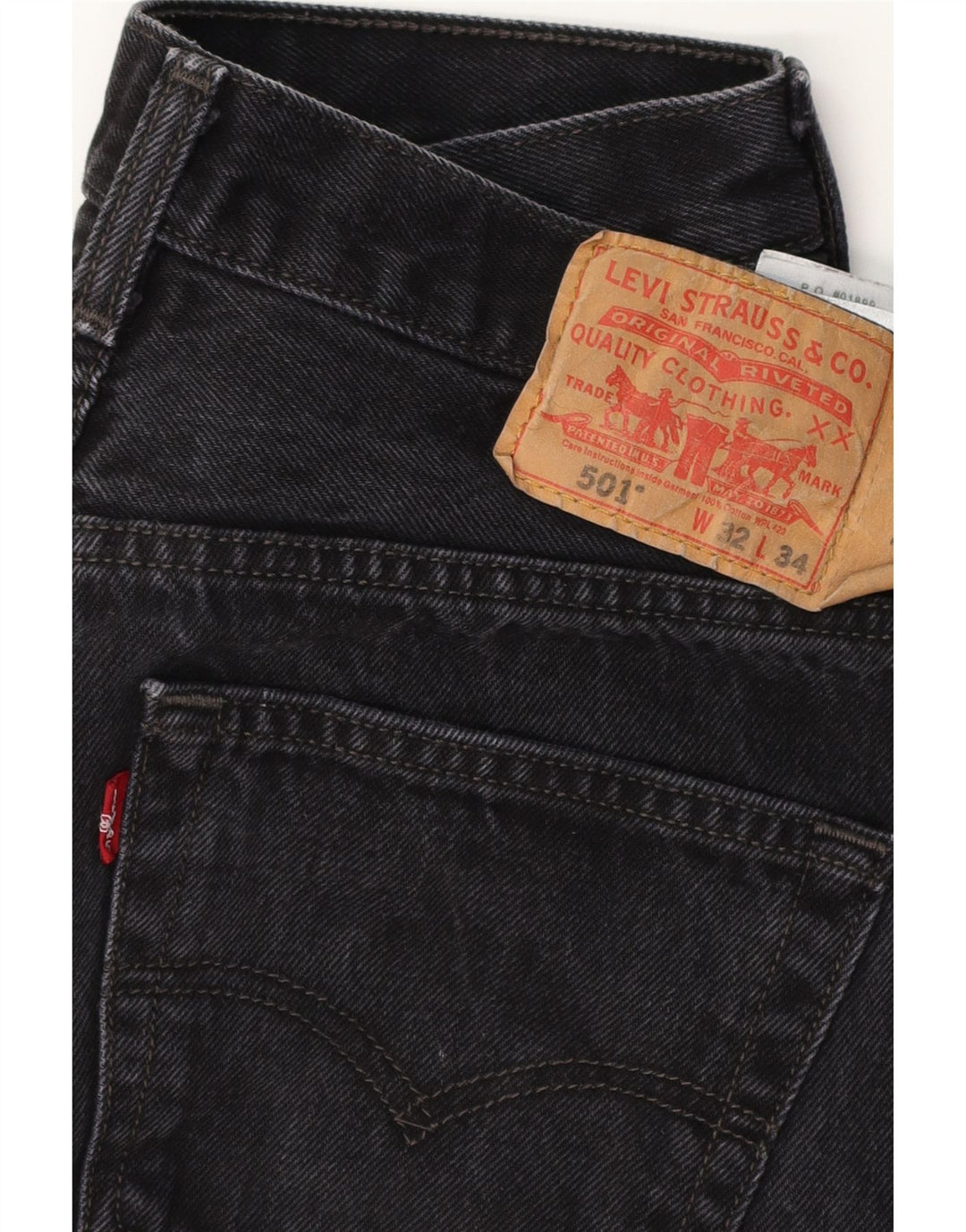 LEVI'S Herren 501 Straight Jeans W32 L30 Schwarze Baumwolle