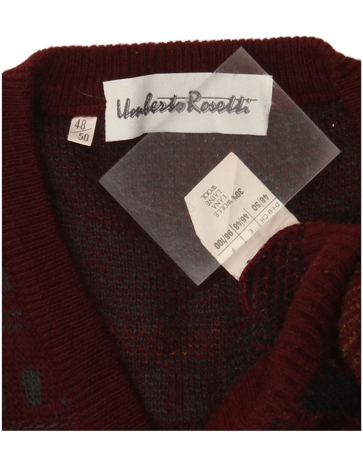 UMBERTO ROSETTI Herren-Pullover mit V-Ausschnitt, Größe 48/50, mittleres Kastanienbraun