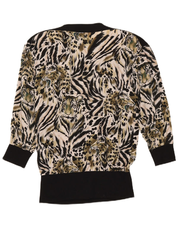 Vintage Womens Long Sleeve Blouse Top EU 36 Small Black Animal Print
