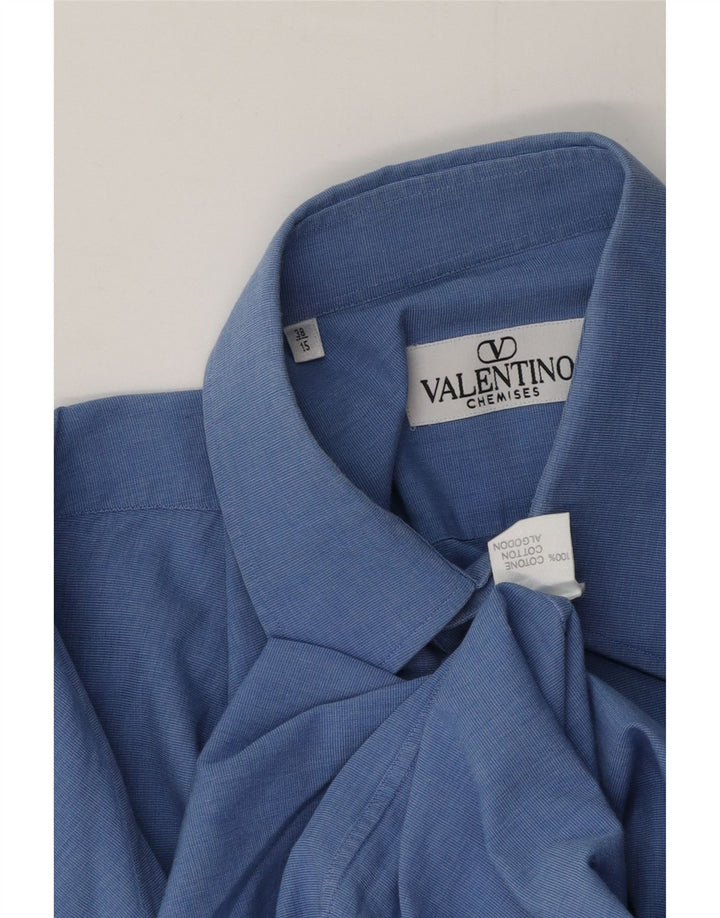 Valentino Herren-Unterhemd, Größe 38 15, mittelblaue Baumwolle