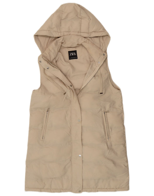 Zara Damen Longline-Kapuzenweste, gepolstert, UK 14, Mittelbeige, Polyester