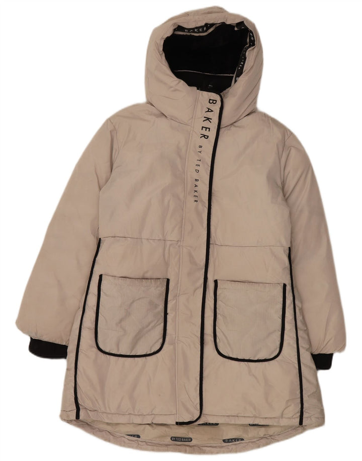 Ted Baker Wattierter Mantel mit grafischer Kapuze für Mädchen, 9–10 Jahre, Beige, Polyester