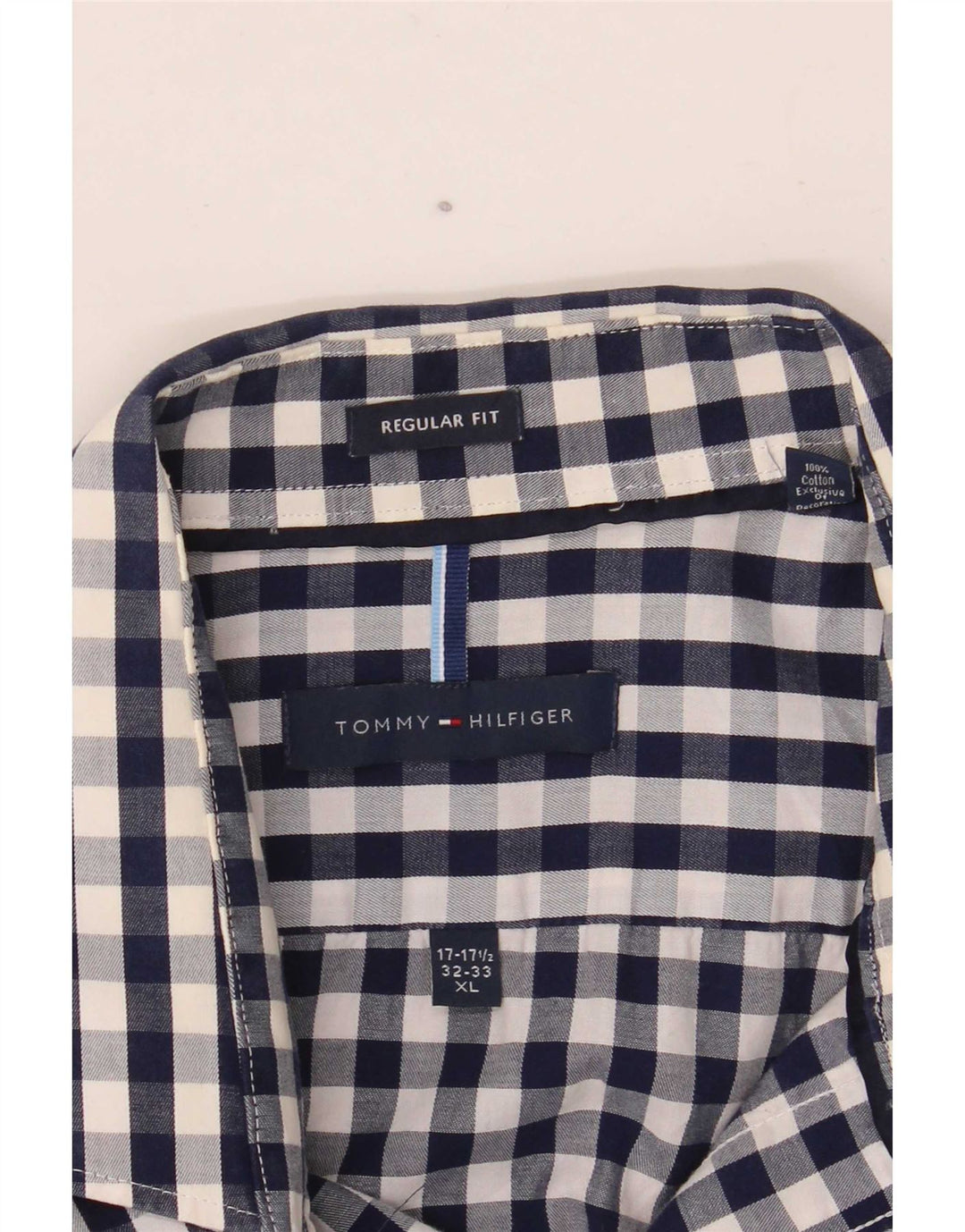 Tommy Hilfiger Herren-Hemd mit normaler Passform, Größe 17 1/2 XL, marineblaues Gingham