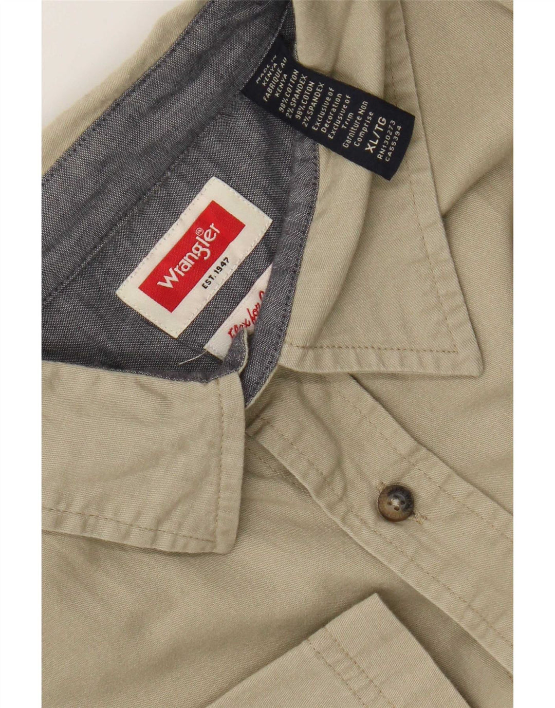 Wrangler Herren Kurzarmhemd XL Khaki Baumwolle