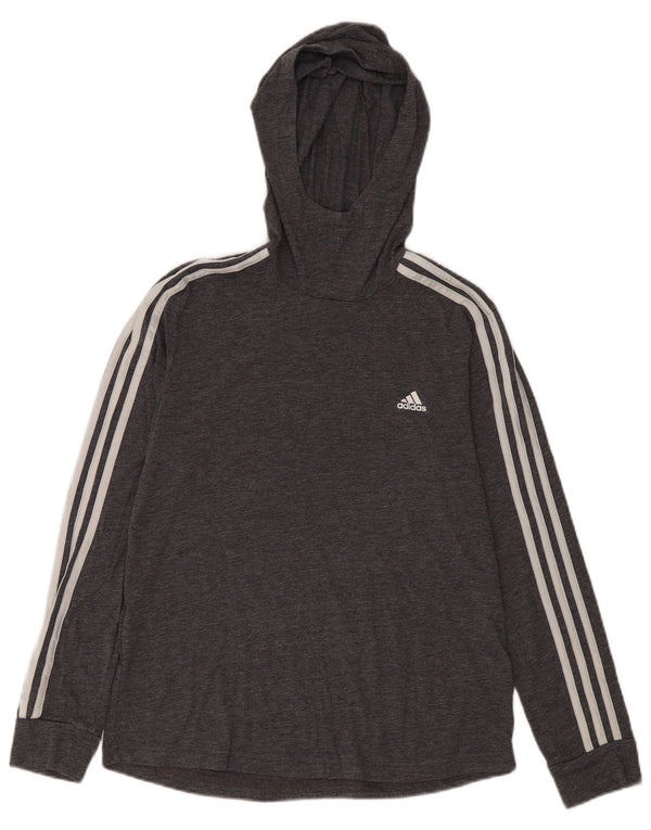 ADIDAS Damen Climalite Hoodie Pullover UK 12/14 Mittelgraues Polyester
