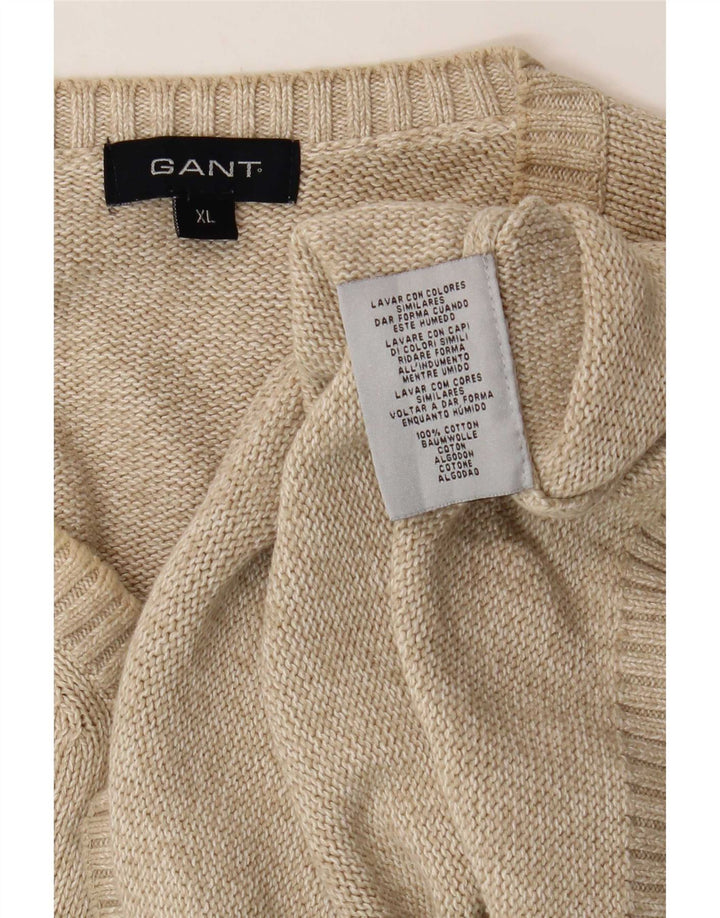 Gant Herren V-Ausschnitt Pullover Pullover XL Beige Baumwolle