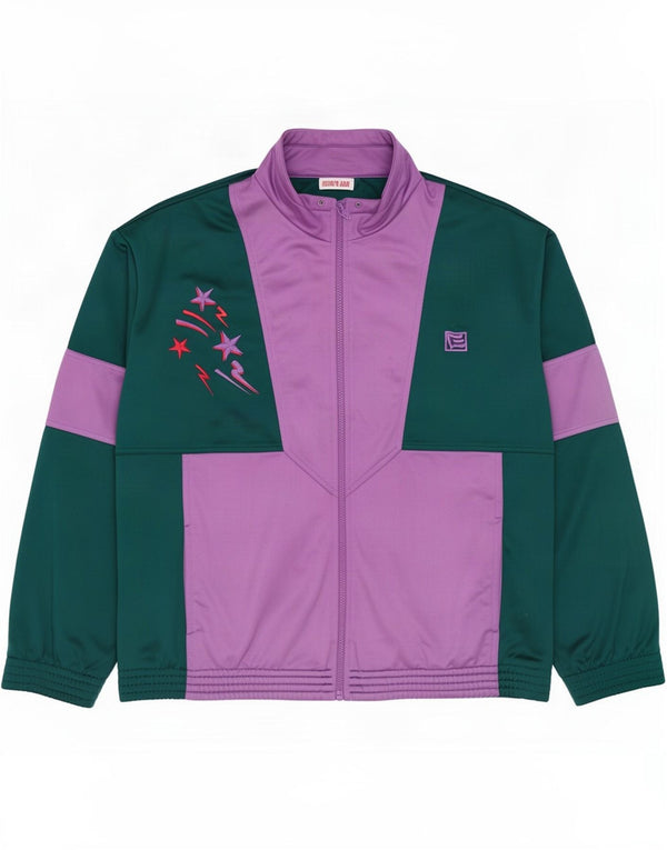 Vintage Mens Tracksuit Top Jacket Large Green Colourblock Polyester