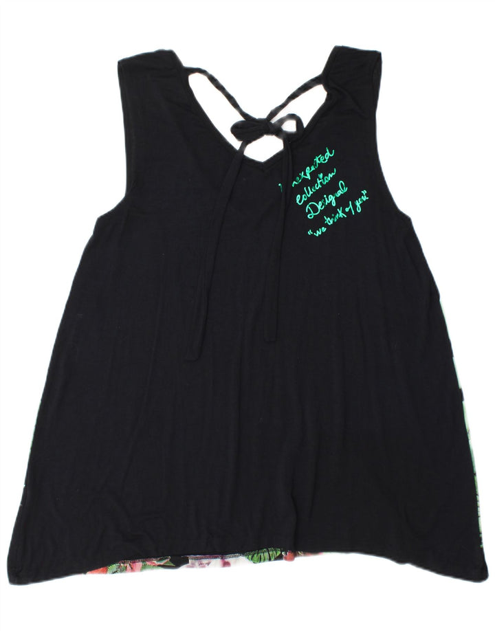DESIGUAL Damen ärmelloses Blusenoberteil UK 18 XL Schwarz geblümt