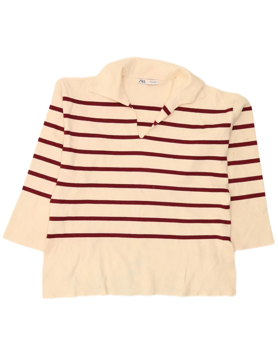 Langärmliges, übergroßes Poloshirt von Zara für Damen, UK 14, Mittel, gebrochenes Weiß, gestreift