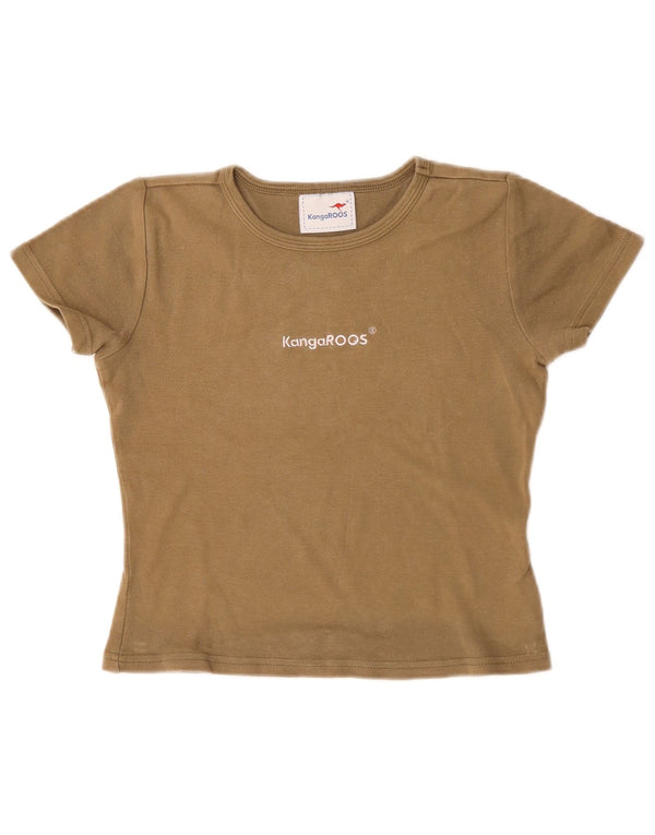 KANGAROOS Damen Crop Graphic T-Shirt Top UK 8 Small Beige Baumwolle