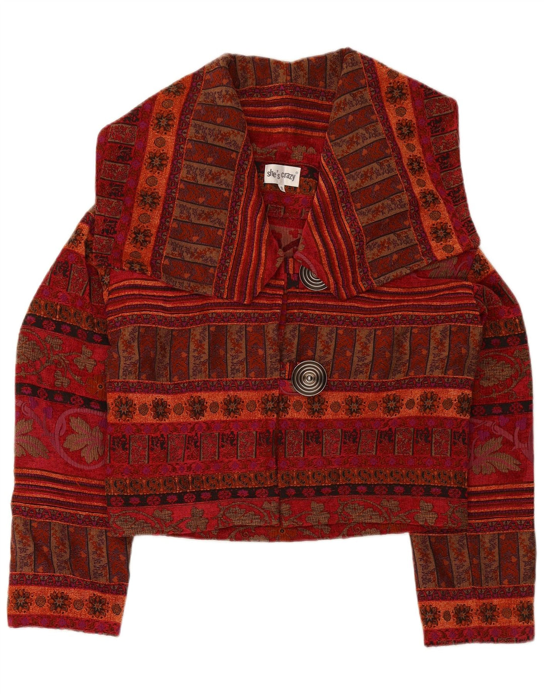 SHE'S CRAZY Damen Crop Oversized Blazer Jacke US 2 XS Burgundy Floral