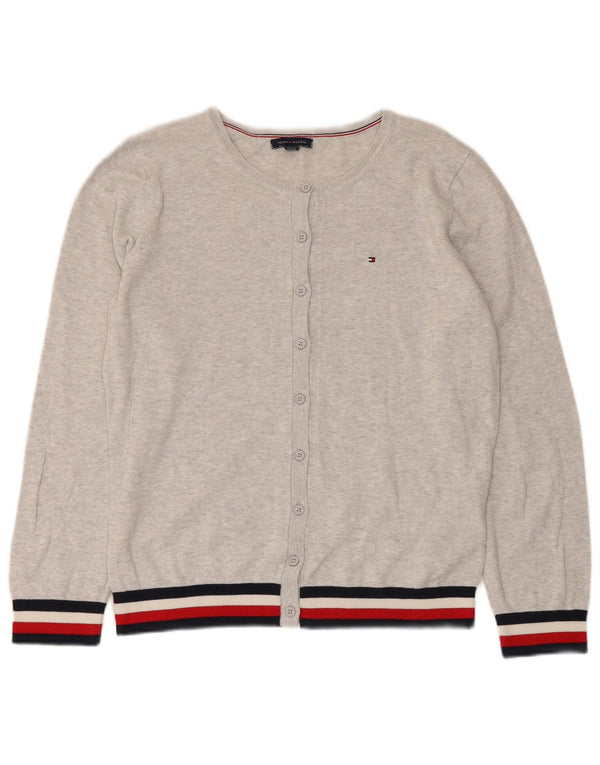 Tommy Hilfiger Damen-Cardigan-Pullover UK 14 Mittelgrau gestreift