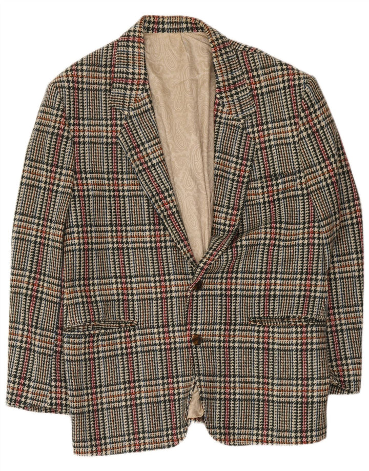 Vintage Herren 2-Knopf-Blazer-Jacke IT 48 Medium Mehrfarbiger Hahnentritt