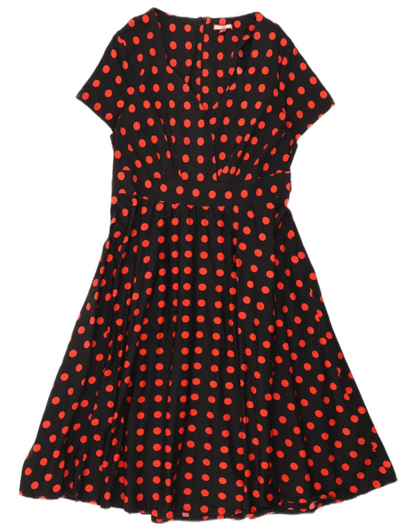 Joe Browns Damen A-Linien-Kleid UK 14 Mittelschwarz gepunktete Baumwolle