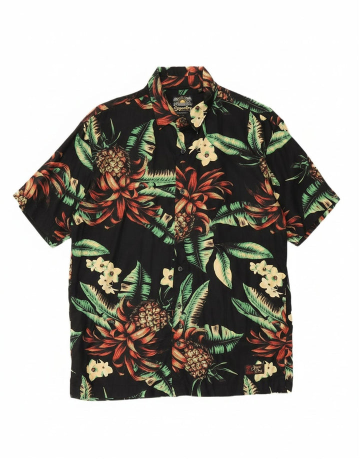 SUPERDRY Mens Short Sleeve Shirt Small Black Floral Modal