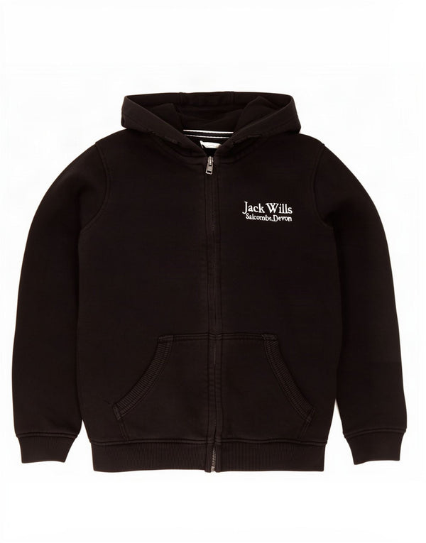 Jack Wills Jungen-Kapuzenpullover mit grafischem Reißverschluss, 8–9 Jahre, schwarze Baumwolle