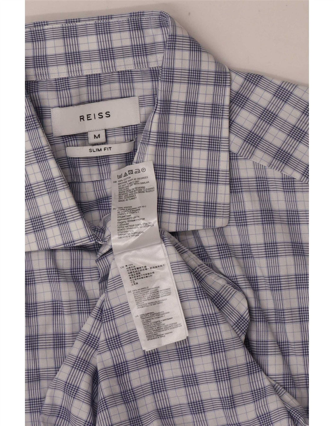 Reiss Herren-Slim-Fit-Hemd aus mittelblau karierter Baumwolle