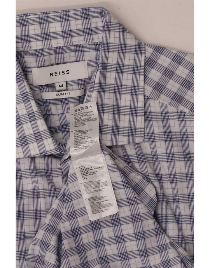 Reiss Herren-Slim-Fit-Hemd aus mittelblau karierter Baumwolle