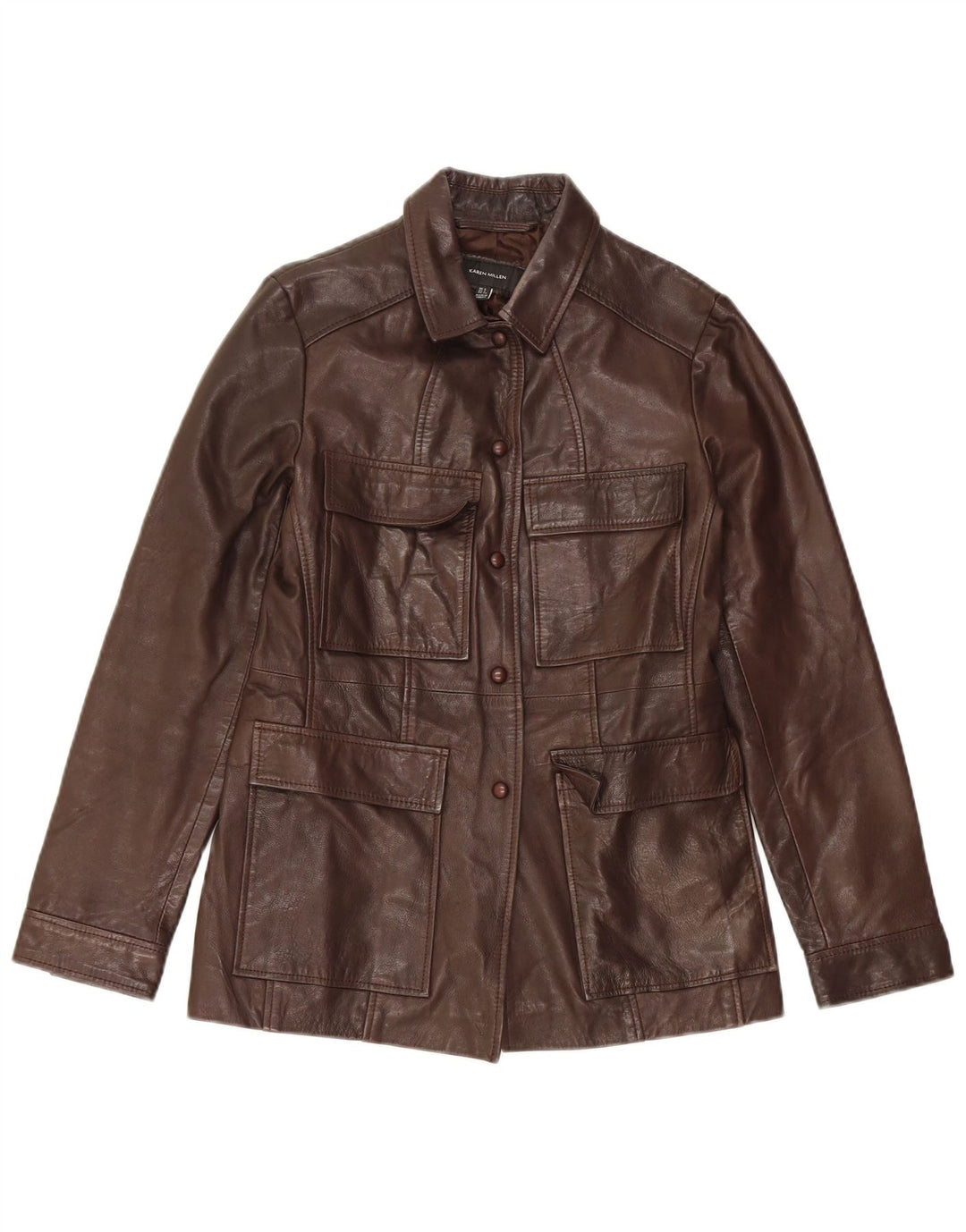 Karen Millen Damen Lederjacke UK 6 XS Braunes Leder