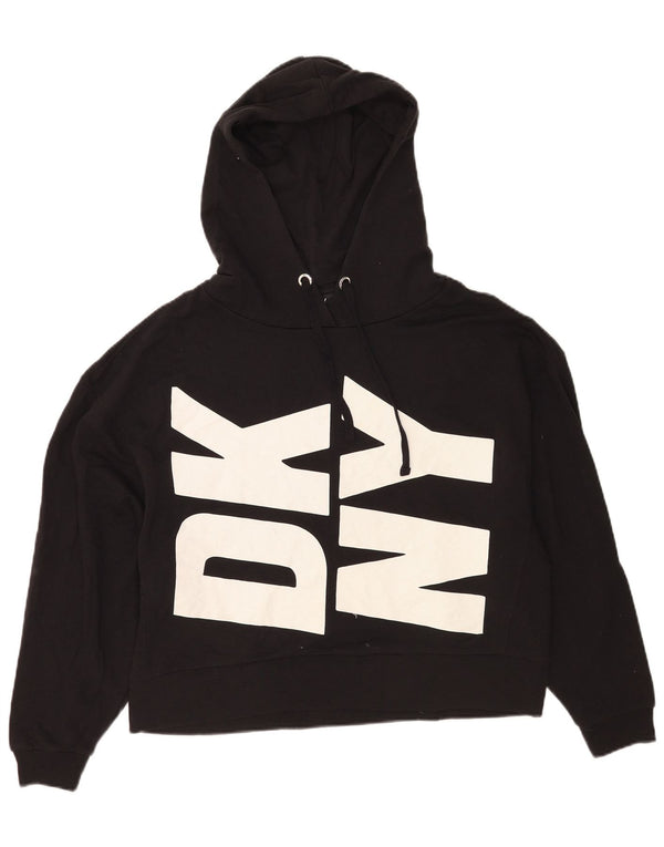 Dkny Womens Graphic Oversized Hoodie Pullover UK 10 Small Schwarze Baumwolle