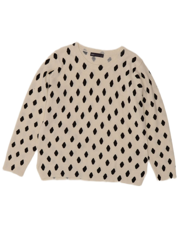 Marks & Spencer Damen-Pullover mit U-Boot-Ausschnitt, Gr. 14, groß, weiß, geometrisch