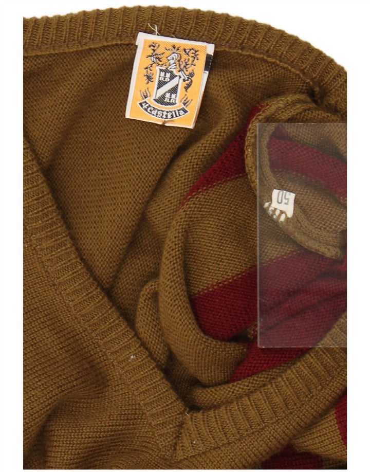 4 CASTELLA Herren-Pullover mit V-Ausschnitt IT 50 Mittelbraun gestreifte Wolle