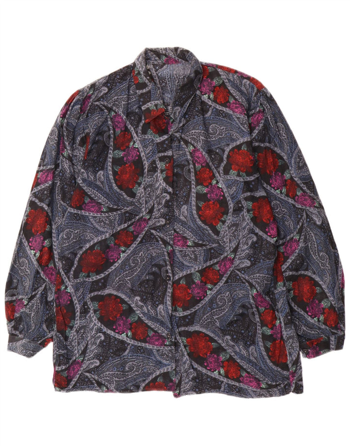 VINTAGE Damen Hemd UK 16 Großes mehrfarbiges Blumenmuster