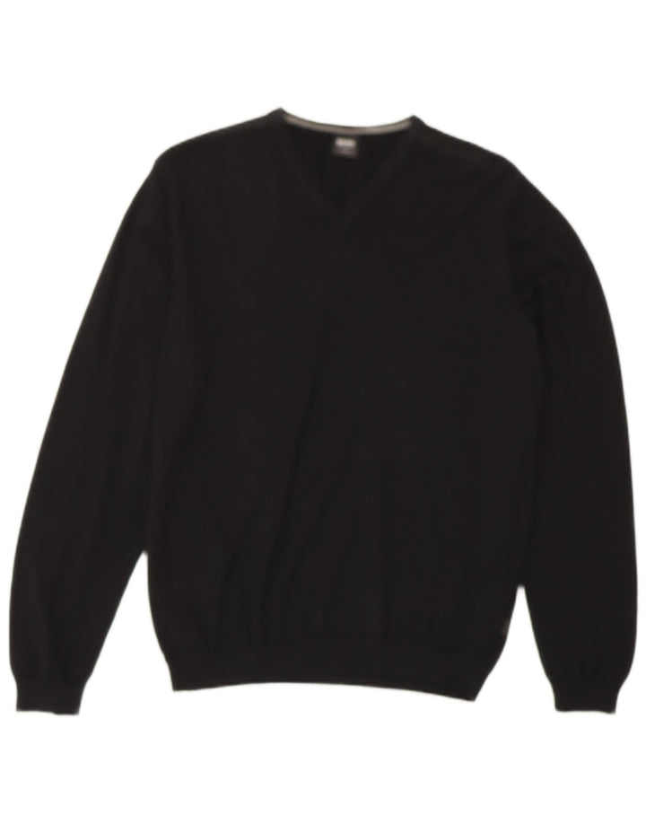 HUGO BOSS Herren Slim Fit V-Ausschnitt Pullover Pullover Große schwarze Wolle