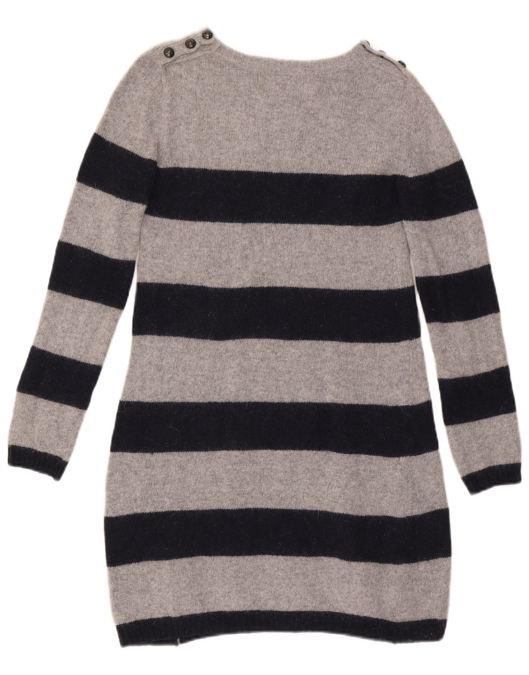 Zara Damen Pulloverkleid UK 12 Mittelgrau gestreifte Wolle